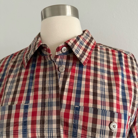 Liz Claiborne Lizwear Plaid Checkered Cropped Shirt Waist Length M 100% Cotton - Picture 3 of 7